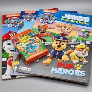 Lot of 3 Paw Patrol Coloring Books Jumbo With Crayola Bubblesaurus 16 Crayons